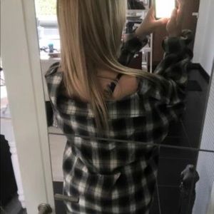 Button Front Tartan Over Sized Blouse